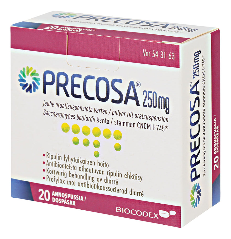 PRECOSA 250 mg jauhe oraalisuspensiota varten annospussi