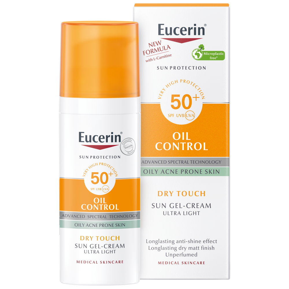 EUCERIN Sun gel-cream oil control SPF50+ aurinkosuoja herkälle ja akneen taipuvalle iholle 50 ml