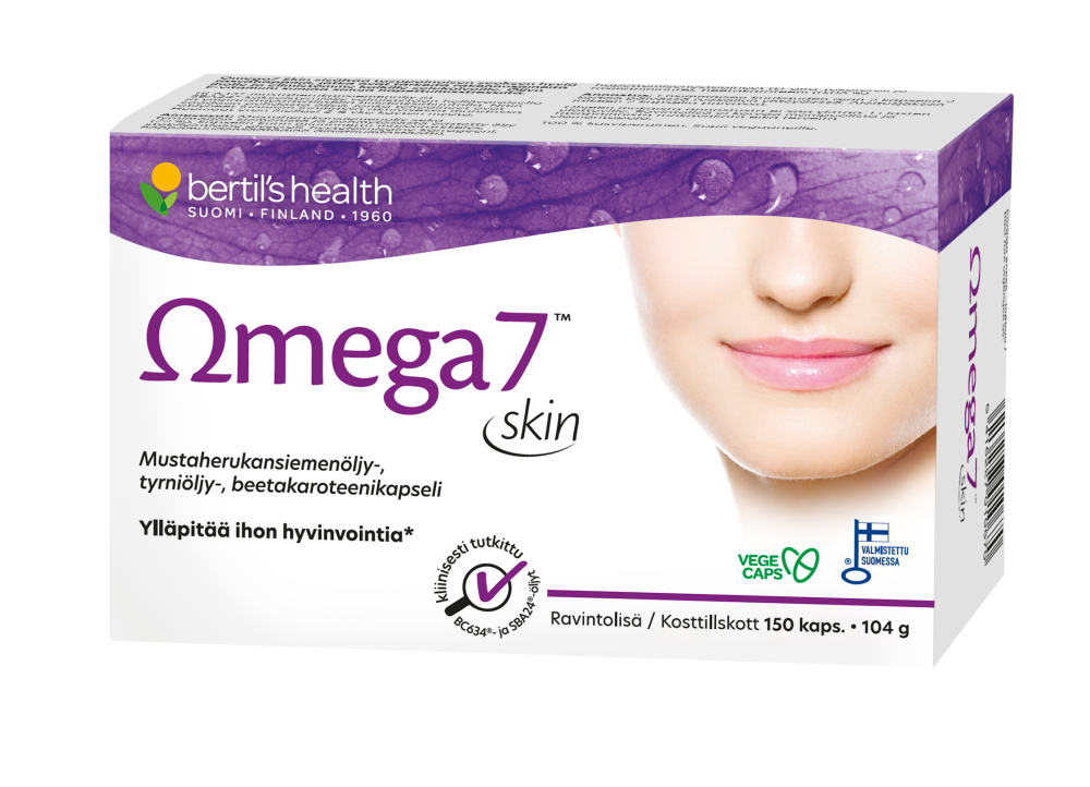 OMEGA7 Skin kaksoistyrniöljykapseli ihon hyvinvointiin 150 kpl