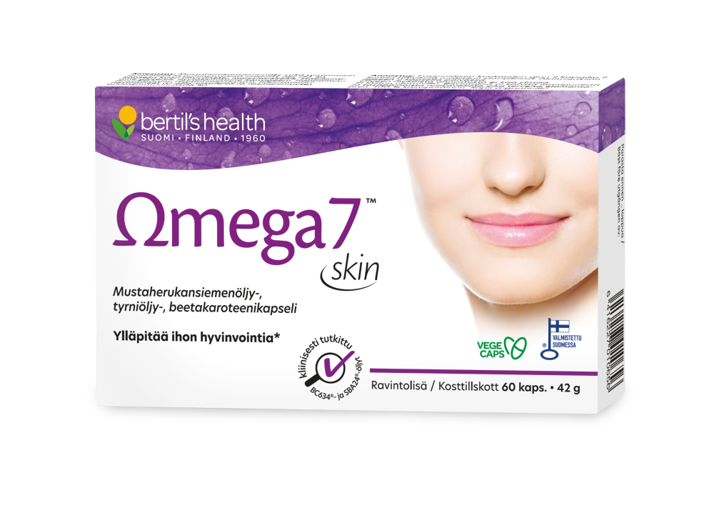 OMEGA7 Skin kaksoistyrniöljykapseli ihon hyvinvointiin 60 kpl