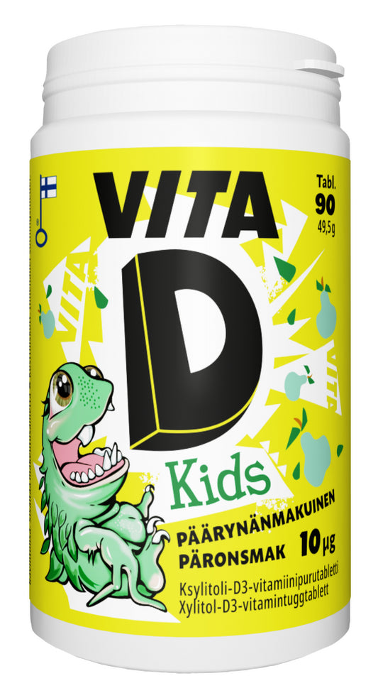 VITA D Kids 10 µg päärynänmakuinen ksylitoli-D3-vitamiinipurutabletti 90 tablettia