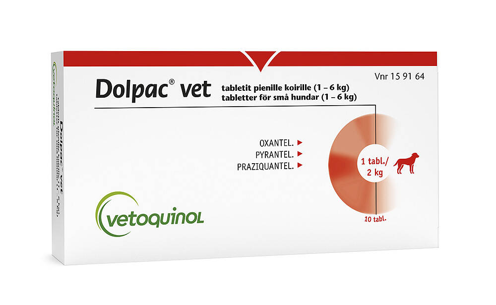 DOLPAC VET TABLETIT PIENILLE KOIRILLE 10 mg/28,8 mg/40,06 mg (1-6 kg) 10 tablettia