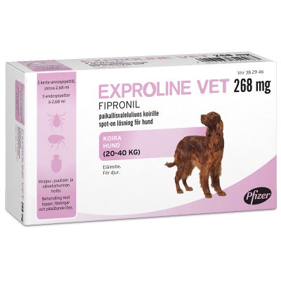 EXPROLINE VET 268 mg paikallisvaleluliuos koirille (20-40 kg) 3x2,68 ml