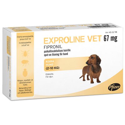 EXPROLINE VET 67 mg paikallisvaleluliuos koirille (2-10 kg) 3x0,67 ml