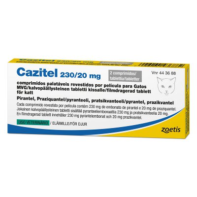 CAZITEL 20 mg/230 mg vet tabletti, kalvopäällysteinen kissalle, 2 kappaletta