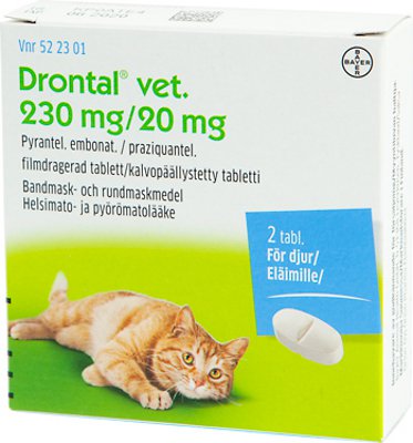 DRONTAL VET 20 mg/230 mg tabletti, kalvopäällysteinen, 2 tablettia