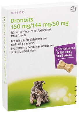 DRONBITS 50 mg/144 mg/150 mg vet tabletti, 2 tablettia