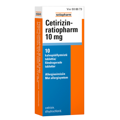 CETIRIZIN-RATIOPHARM 10 mg tabletti, kalvopäällysteinen, 10 tablettia