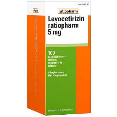 LEVOCETIRIZIN RATIOPHARM 5 mg tabletti, kalvopäällysteinen, 100 tablettia