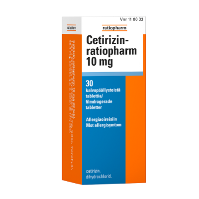 CETIRIZIN-RATIOPHARM 10 mg tabletti, kalvopäällysteinen, 30 tablettia