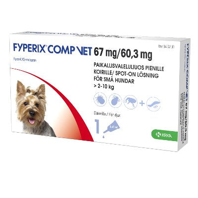 FYPERIX COMP VET 60,3 mg/67 mg paikallisvaleluliuos pienille koirille 0,67 ml