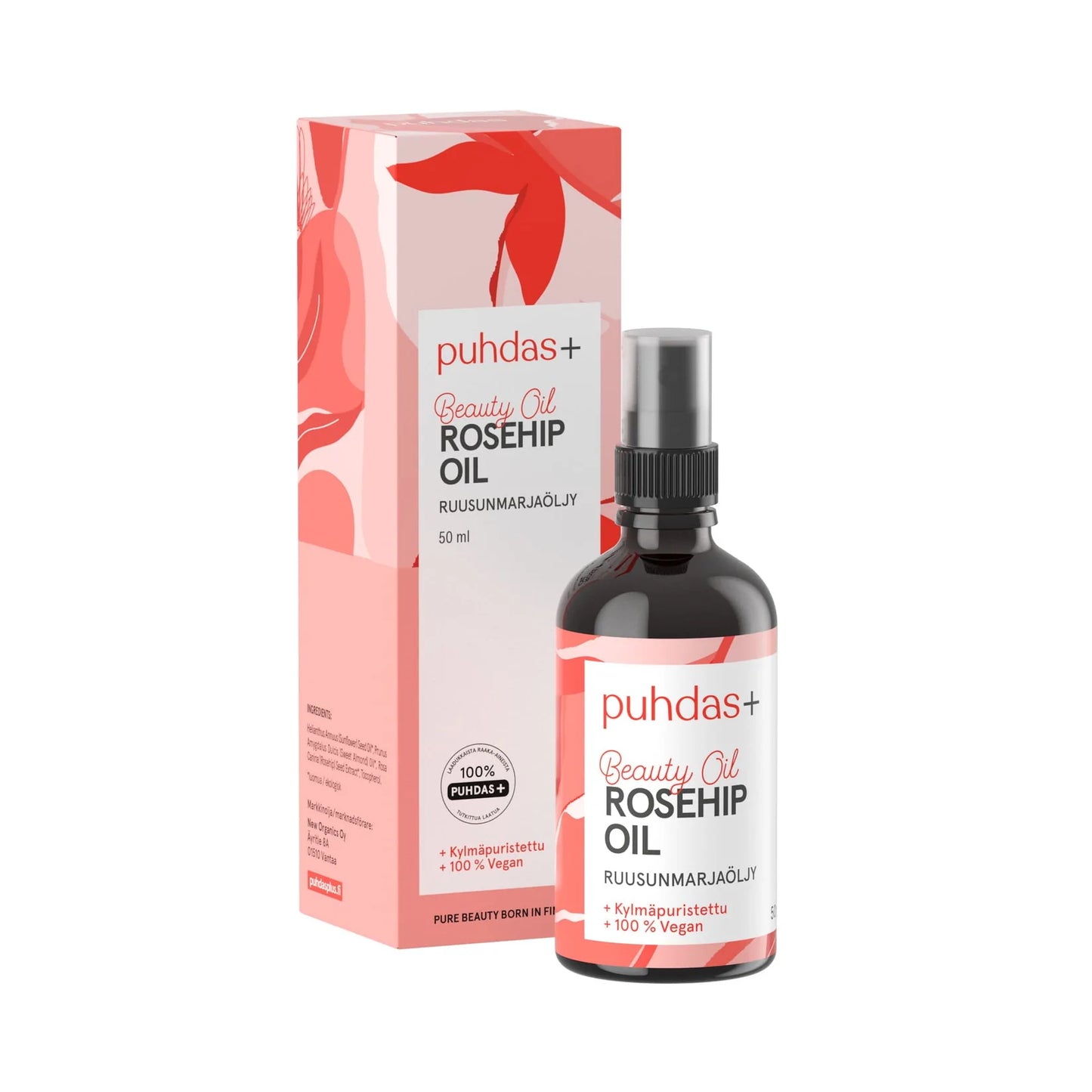 PUHDAS+ Beauty oil moisturising rosehip oil, ruusunmarjaöljy 50 ml