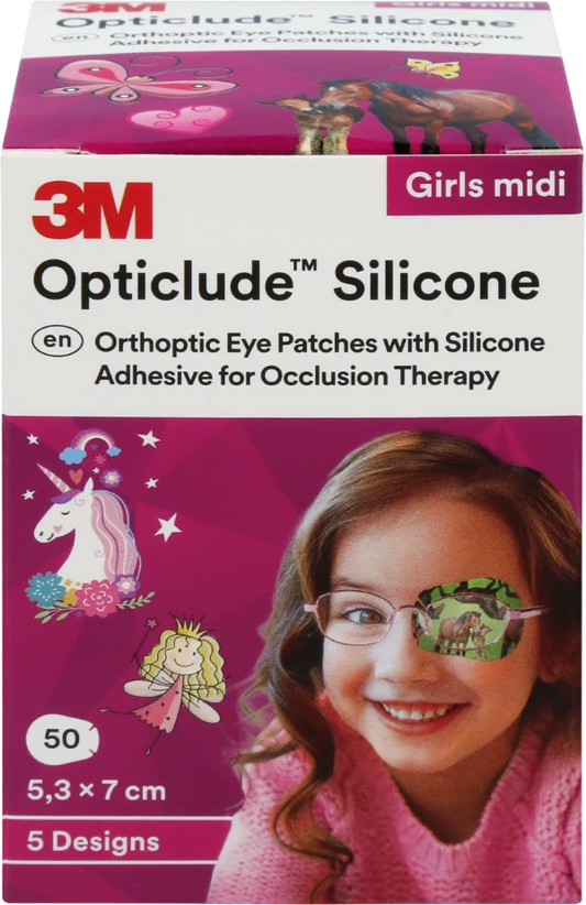 3M OPTICLUDE Silicone midi silmälappu peittohoitoon lajitelma tytöille 50 kpl