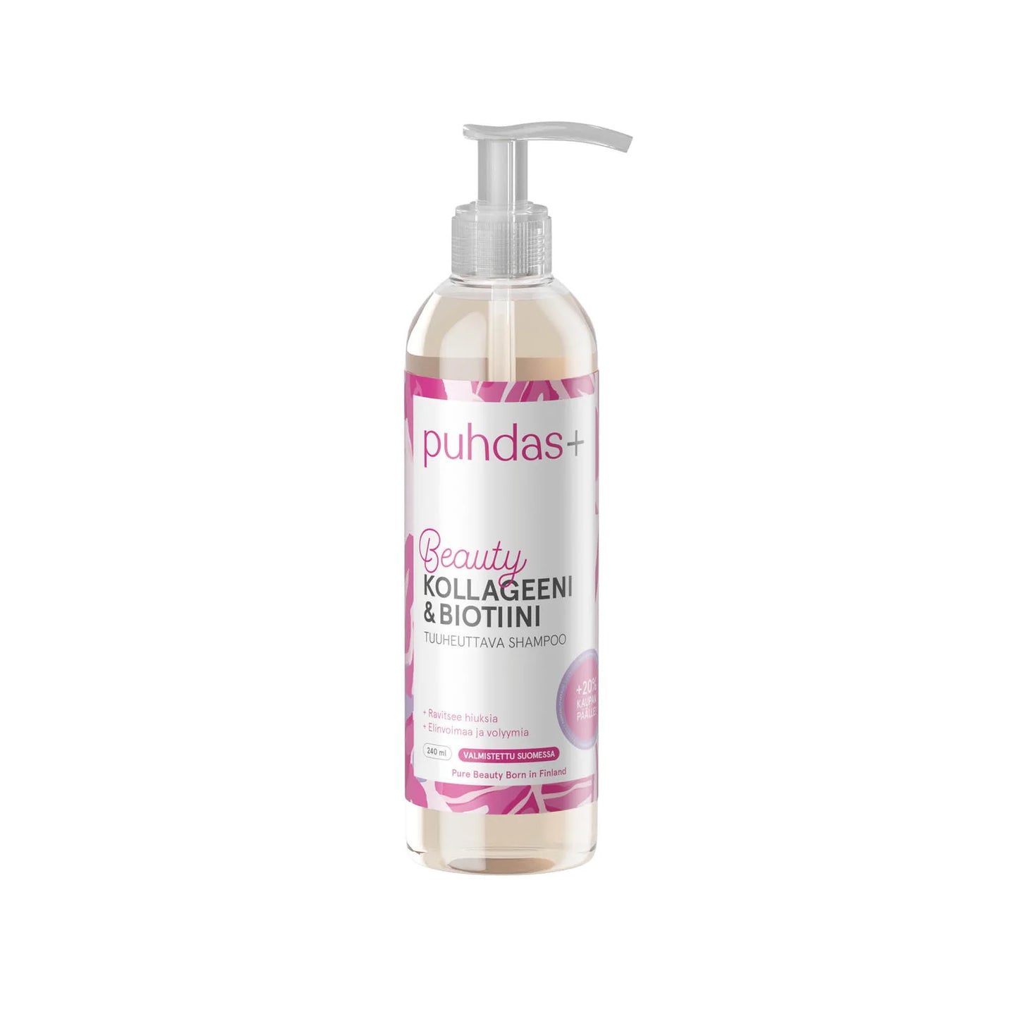 PUHDAS+ Beauty kollageeni & biotiini shampoo 240 ml