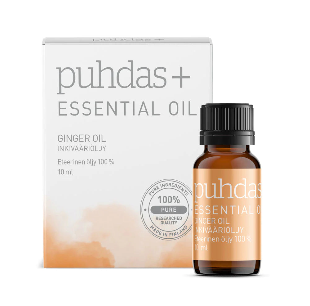 PUHDAS+ 100 % Essential oil ginger eteerinen inkivääriöljy 10 ml
